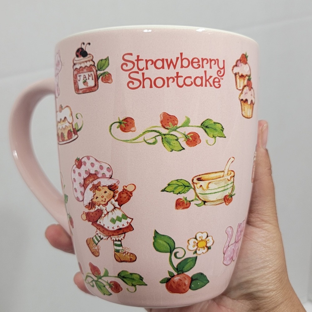 NEW! Strawberry Shortcake All Over Print Large Oversized Pink Coffee Mug 24oz - Picture 1 of 8